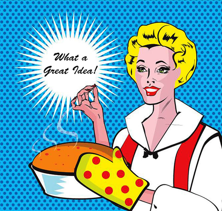 Color graphic woman baking caption what a great idea